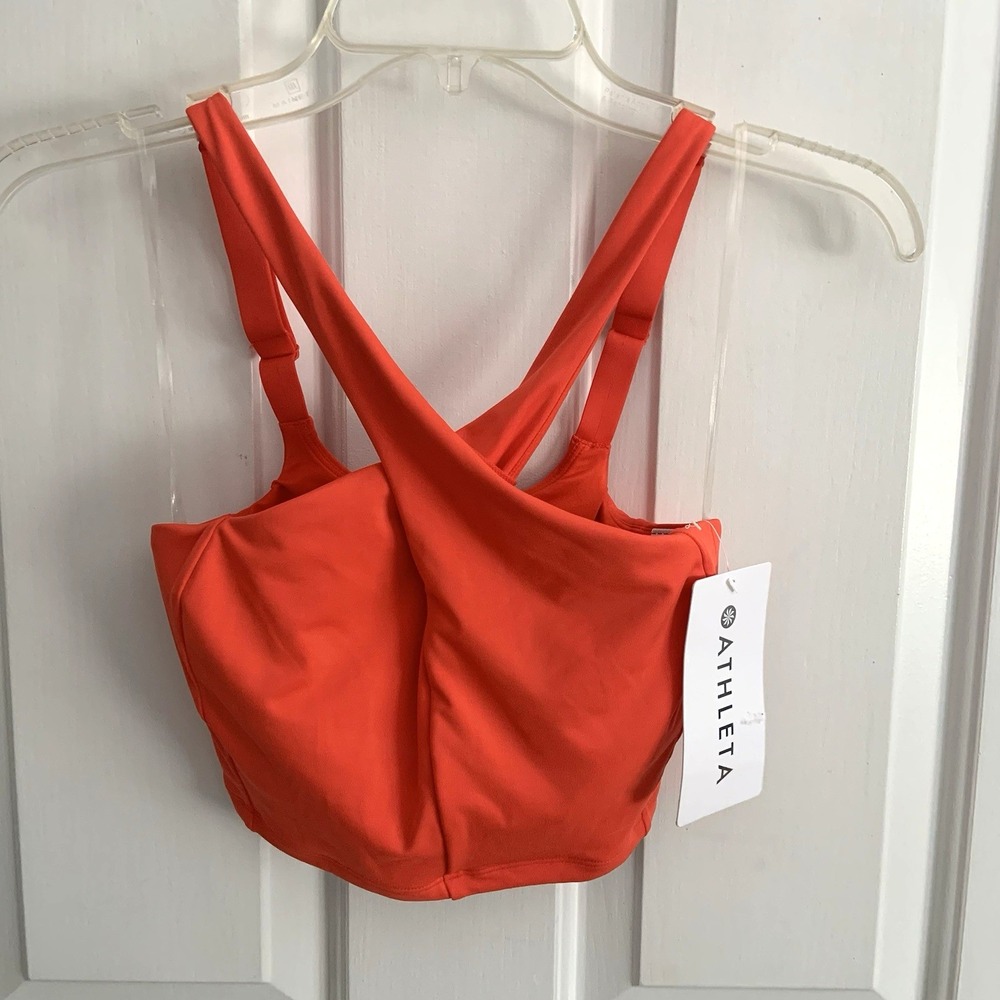 NWT! Athleta Orange Crossed Bikini Top D, DD  Size XS UFP Quick Dry
